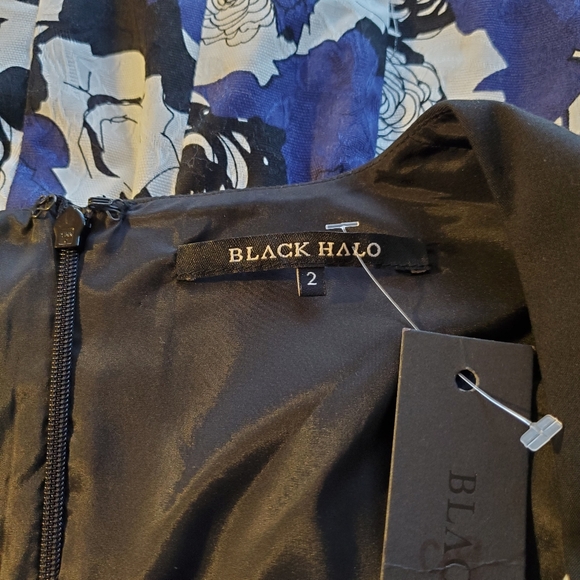 NEW Black Halo Dress Women 2 Jackie O Retro Blue Rose Stretch Cocktail Wedding S - Picture 3 of 14